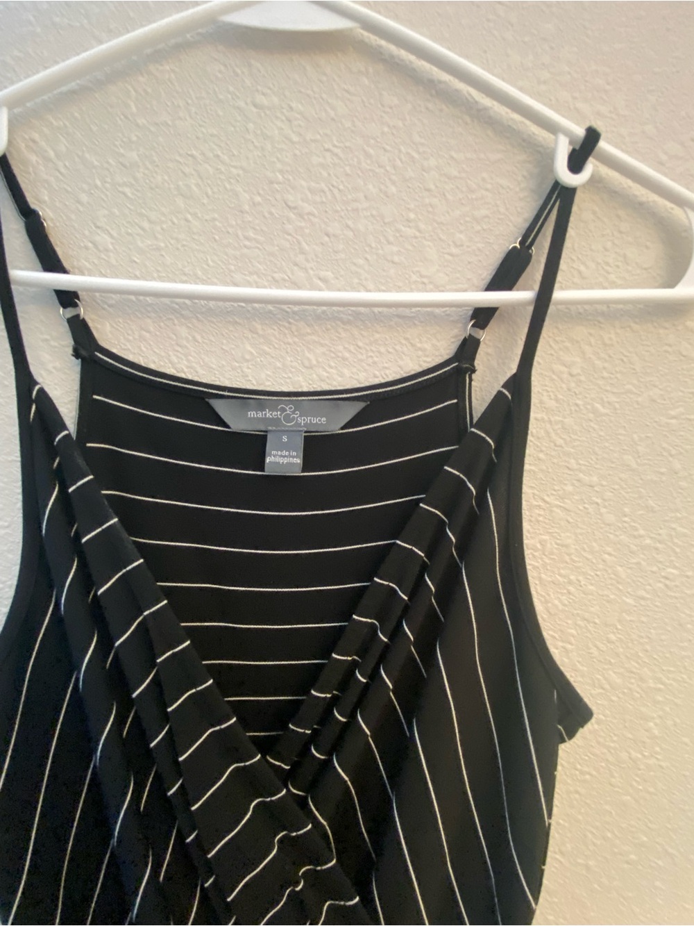 Market & Spruce Black and White Striped Surplice Tank